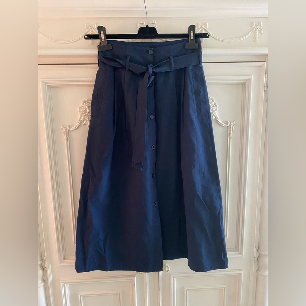 Navy Blue Button-Down Midi Skirt